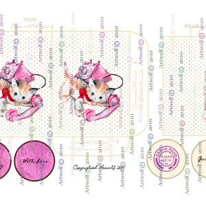 Caixa de presente de gatinho retrô CAT Kitsch Natal Envelope Tag Papelaria para impressão Scrapbooking Cartão Digital Natal
