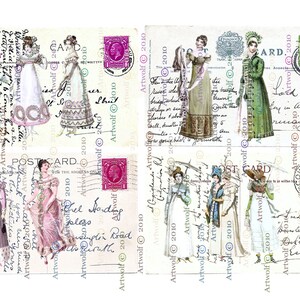 JANE AUSTEN Emma GEORGIAN Ladies Printable instant Digital Download Cardmaking Postal Cards tags Regency Fashion Ladies Roses Pink
