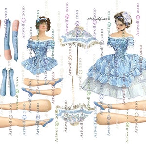 PAPER DOLL BLUE Vintage digital Altered art Ballerina  paper Doll Printable Paper doll papercrafts cardmaking