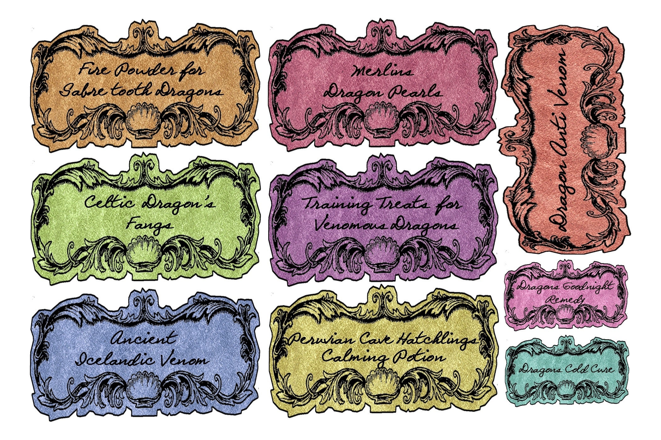 DRAGON PARTY Labels Halloween Digital Download Dragon | Etsy