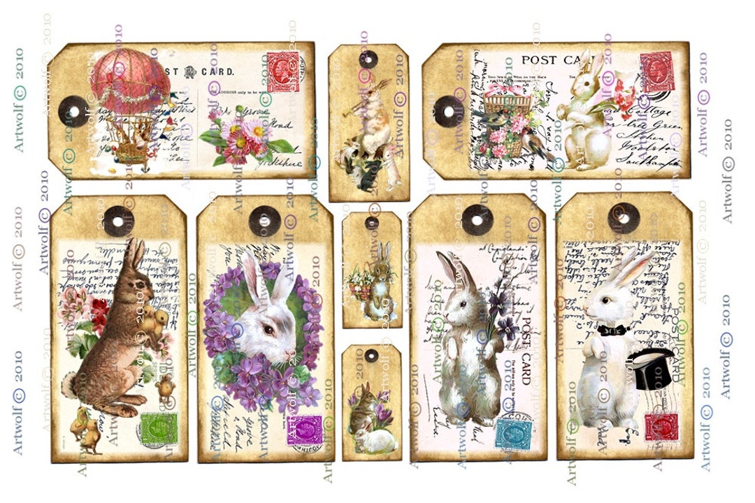 RABBITS BUNNY Tags Digital Tags All Occasion Cute Bunny Tags Labels ...
