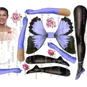 Paper Doll  2 BLACK FAIRY Butterfly Ballerina dolls Papercrafts Scrapbooking Cardmaking