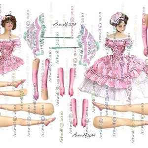 PAPER DOLL downloadable  Pink Vintage  Ballerina Paper Doll Printable Paper doll