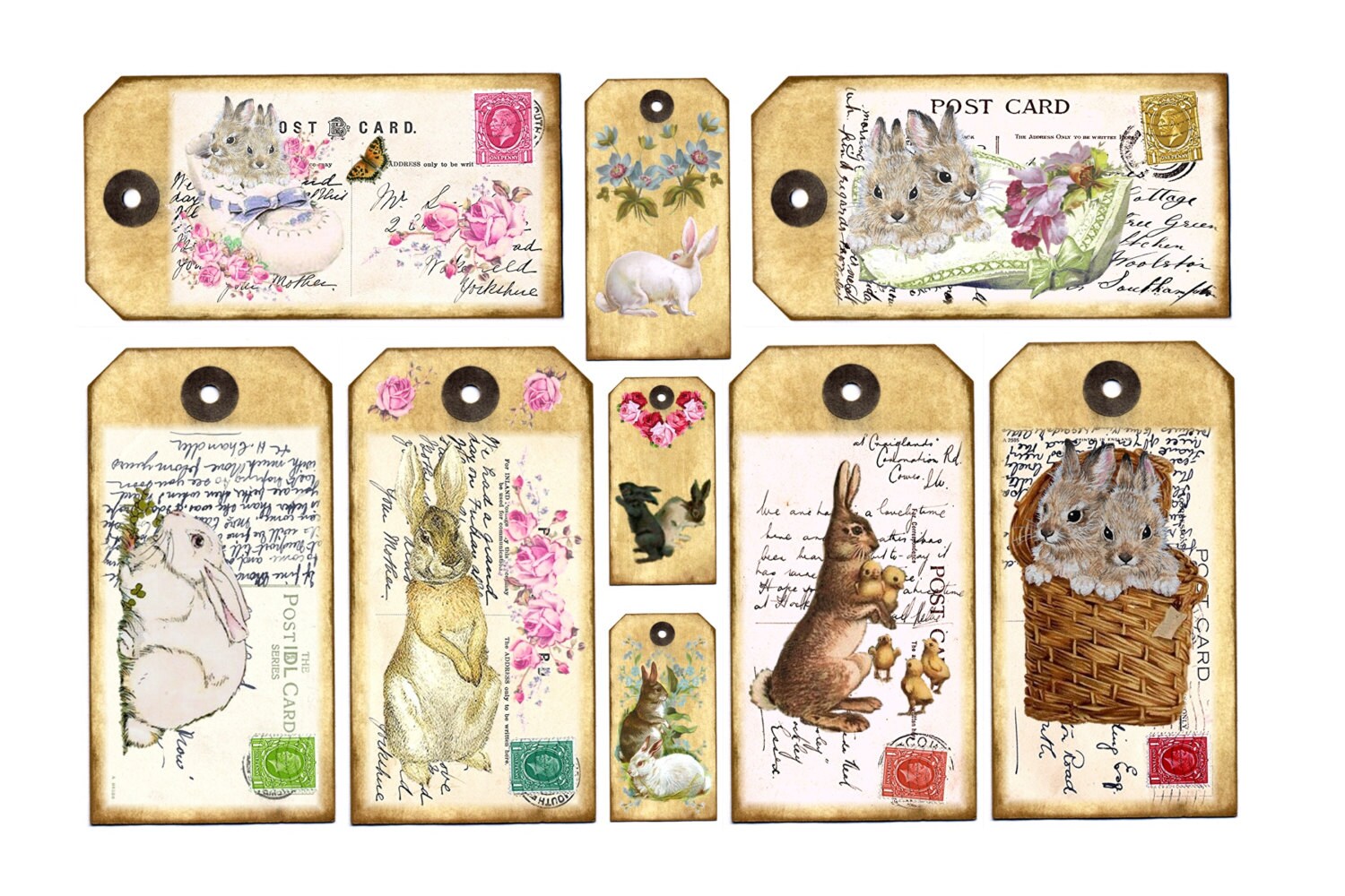 RABBITS BUNNY DIGITAL Tags All Occasion Cute Bunny Tags Labels Etsy