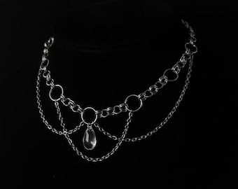 Gothic Choker Necklace With Chainmaille Rings Transparent Drop