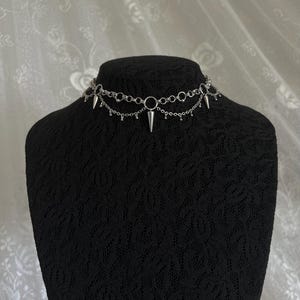 Stainless steel choker with chainmail rings, punk spike charms, maximalist grunge gothic style necklace, handmade image 3
