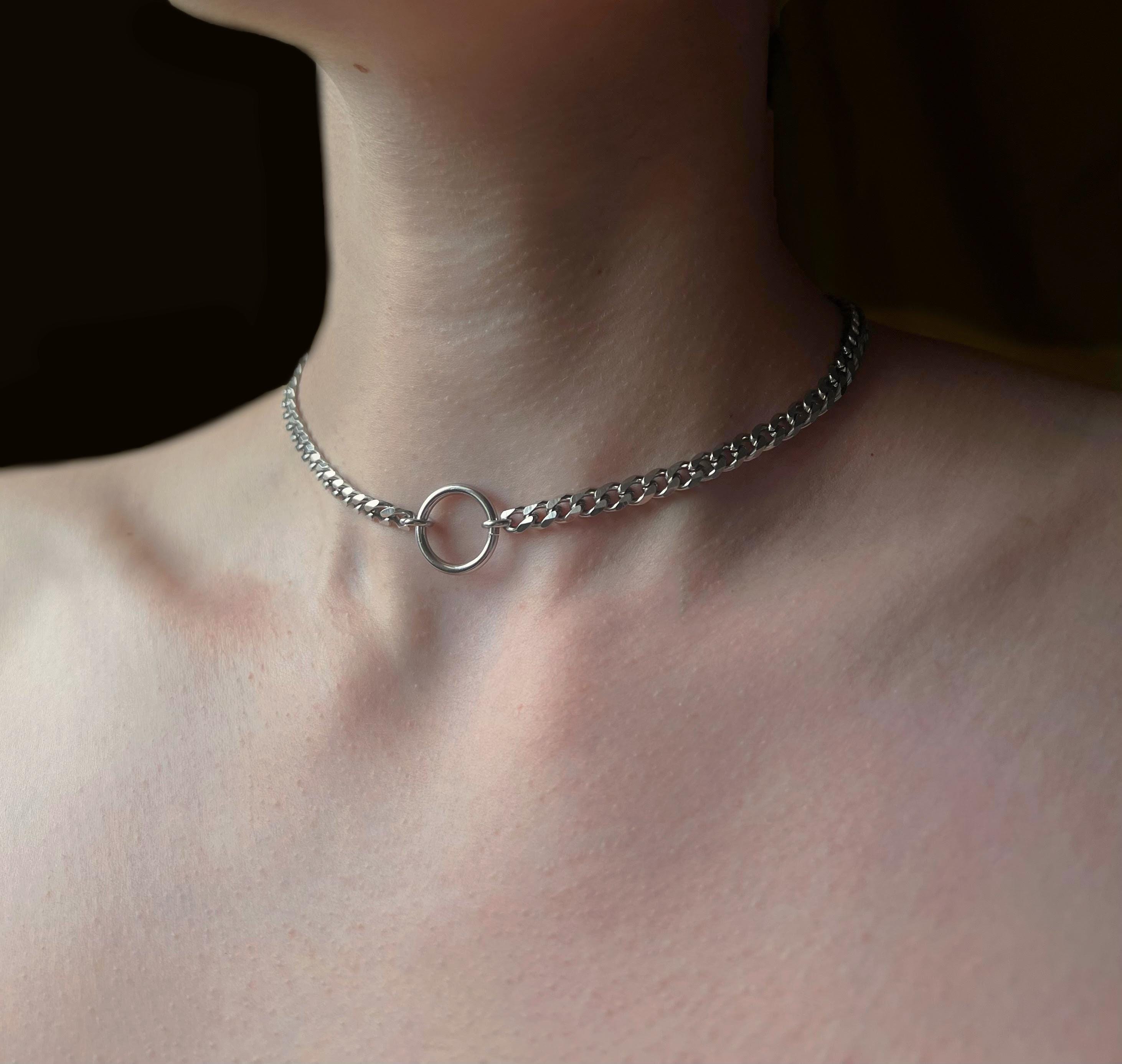 Adjustable Choker Necklace Stainless Steel Curb Chain With Silver