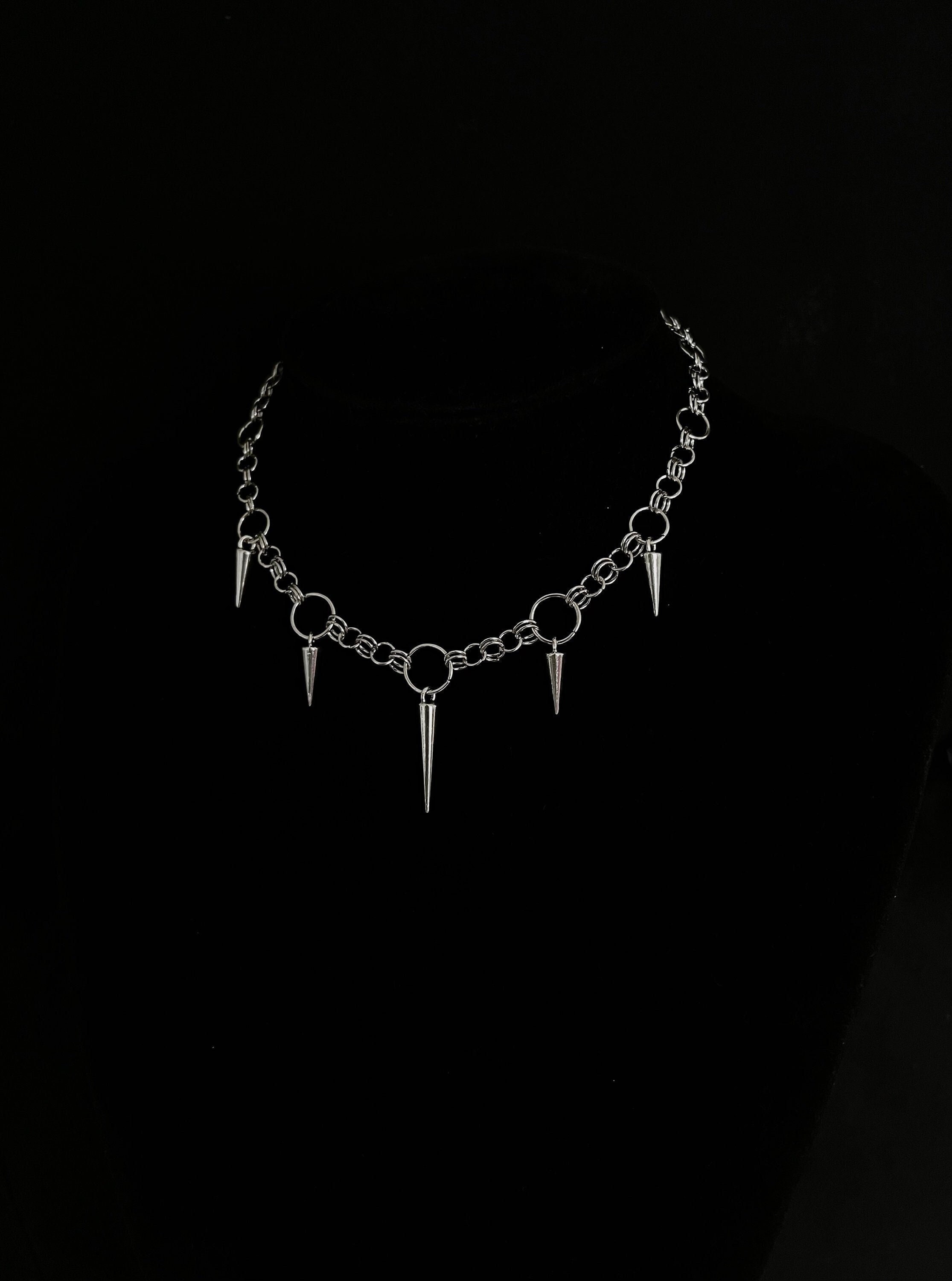Chainmail Choker Necklace, Silver-tone Metal With Gothic Grunge 