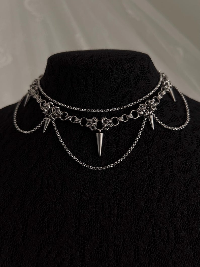 Gothic Stainless Steel Choker, Byzantine Chainmail Choker With Spikes ...