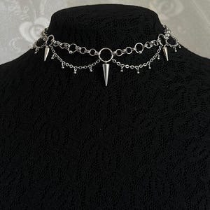 Stainless steel choker with chainmail rings, punk spike charms, maximalist grunge gothic style necklace, handmade image 4