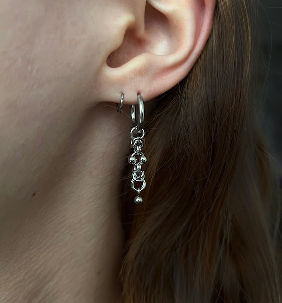 Boucle D'oreille Punk/gothique Créole Pique Noir Acier Inoxydable - Neuf Avec étiquette