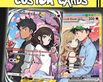 Gepersonaliseerde Pokemon-jubileumkaart, Pokemon-kaart met eigen foto, Valentijnskaart, cadeau voor koppels, verjaardagscadeau, kerstcadeau