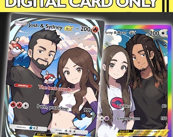 Gepersonaliseerde kaart in Pokémon-stijl, verjaardagskaart, kerstcadeau, cadeau voor een stel, ALLEEN DIGITALE KOPIE