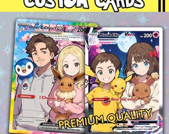 Gepersonaliseerde kaart in Pokémon-stijl, jubileumkaart voor stellen, kerstkaart, holografische kaart, aanpasbaar cadeau voor Pokémon-fans