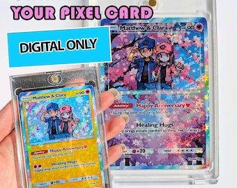 Biglietto di anniversario personalizzato, pixel art in stile Pokémon, regalo personalizzato per coppie, regalo di Natale