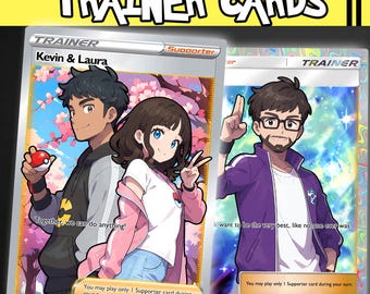 Gepersonaliseerde Pokémon Trainer-kaart, verjaardagskaart, kaart voor een stel, kaart voor beste vrienden, portretfotokaart, huwelijksgeschenkkaart