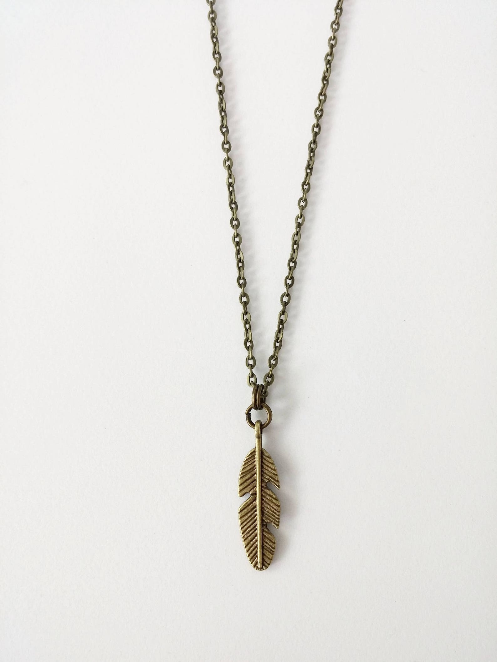 Bronze Feather Charm Necklace Vintage Bronze Feather Feather Etsy