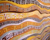 Vintage bed sheet // mod mustard wavy chocolate blue // FULL FLAT