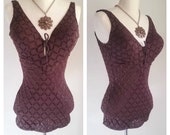 DEADSTOCK Vintage CATALINA swimsuit, 60s 70s bathing suit one piece bombshell pin-up see-thru lattice NEW old stock small-xs 34-36