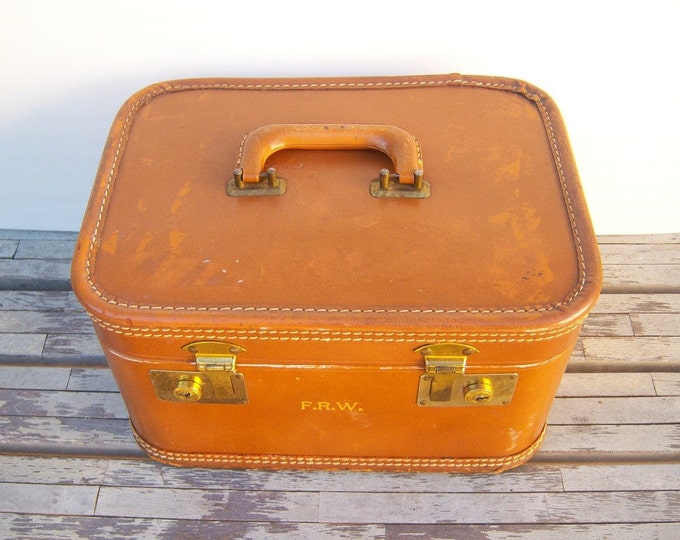 Vintage Leather Train Case / Plum Satin Lining / 1940s Etsy