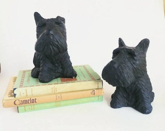 SALE Vintage Bookends Scottie Dogs, Black Scottish Terriers Chippy Chalkware