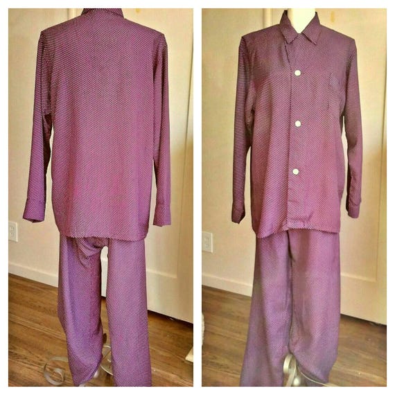 1940s lounge Pajamas SET, cold rayon burgundy polk