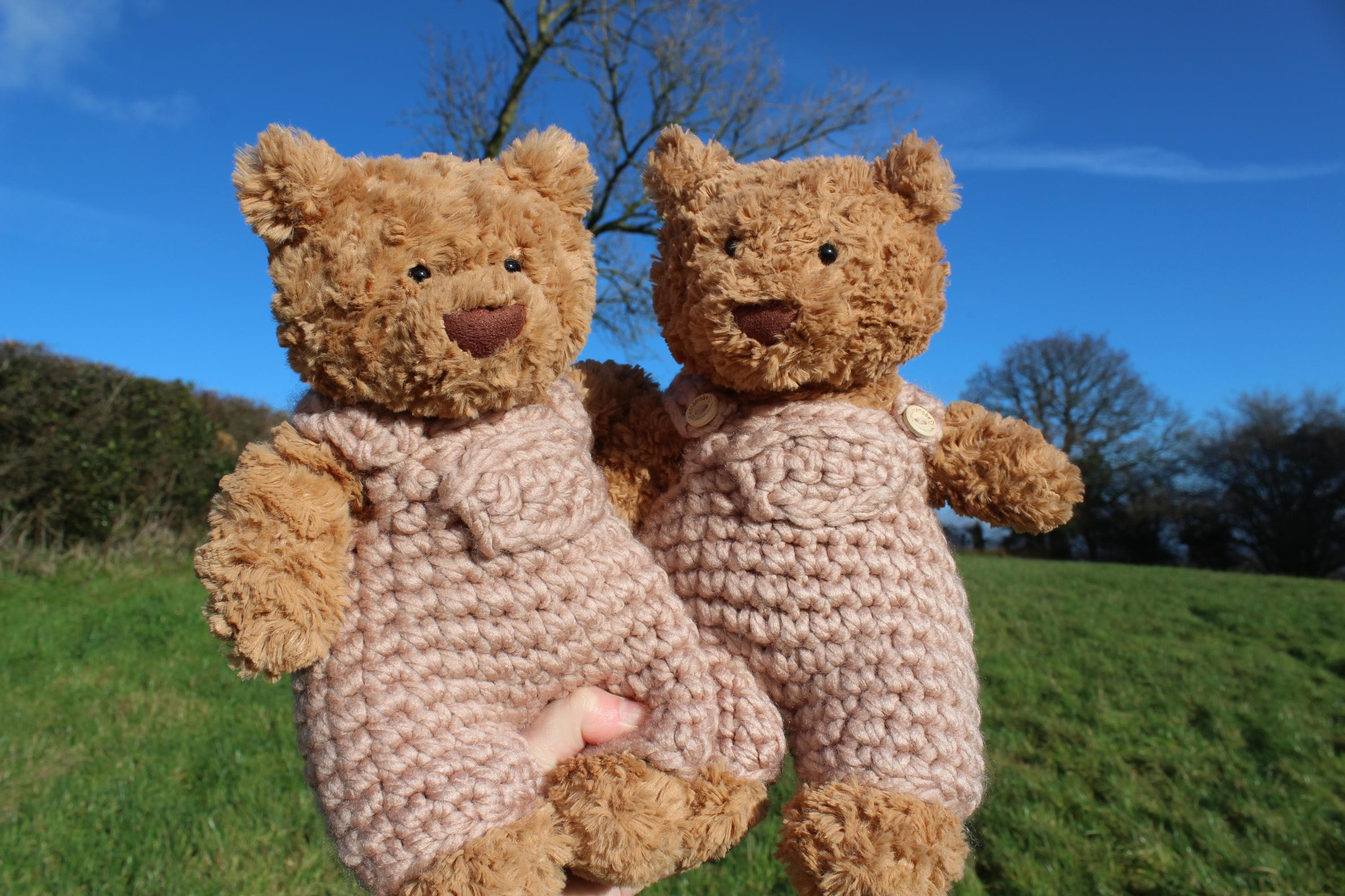 Crocheted Teddy Bear Dungarees in Mink | Medium Bartholomew Bear