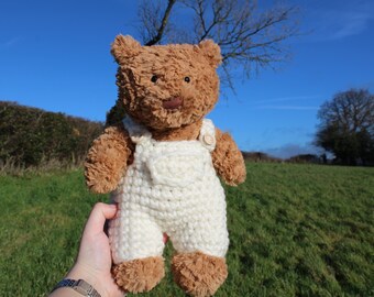 Crocheted Teddy Bear Dungarees in Cream | Medium Bartholomew Bear