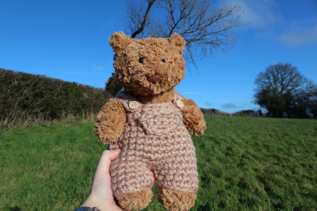 Crocheted Teddy Bear Dungarees in Mink | Medium Bartholomew Bear