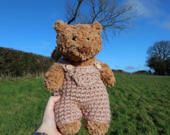 Crocheted Teddy Bear Dungarees in Mink | Medium Bartholomew Bear