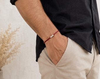 Sterling Silver Red String Bracelet, Minimalist Lucky Adjustable Cord