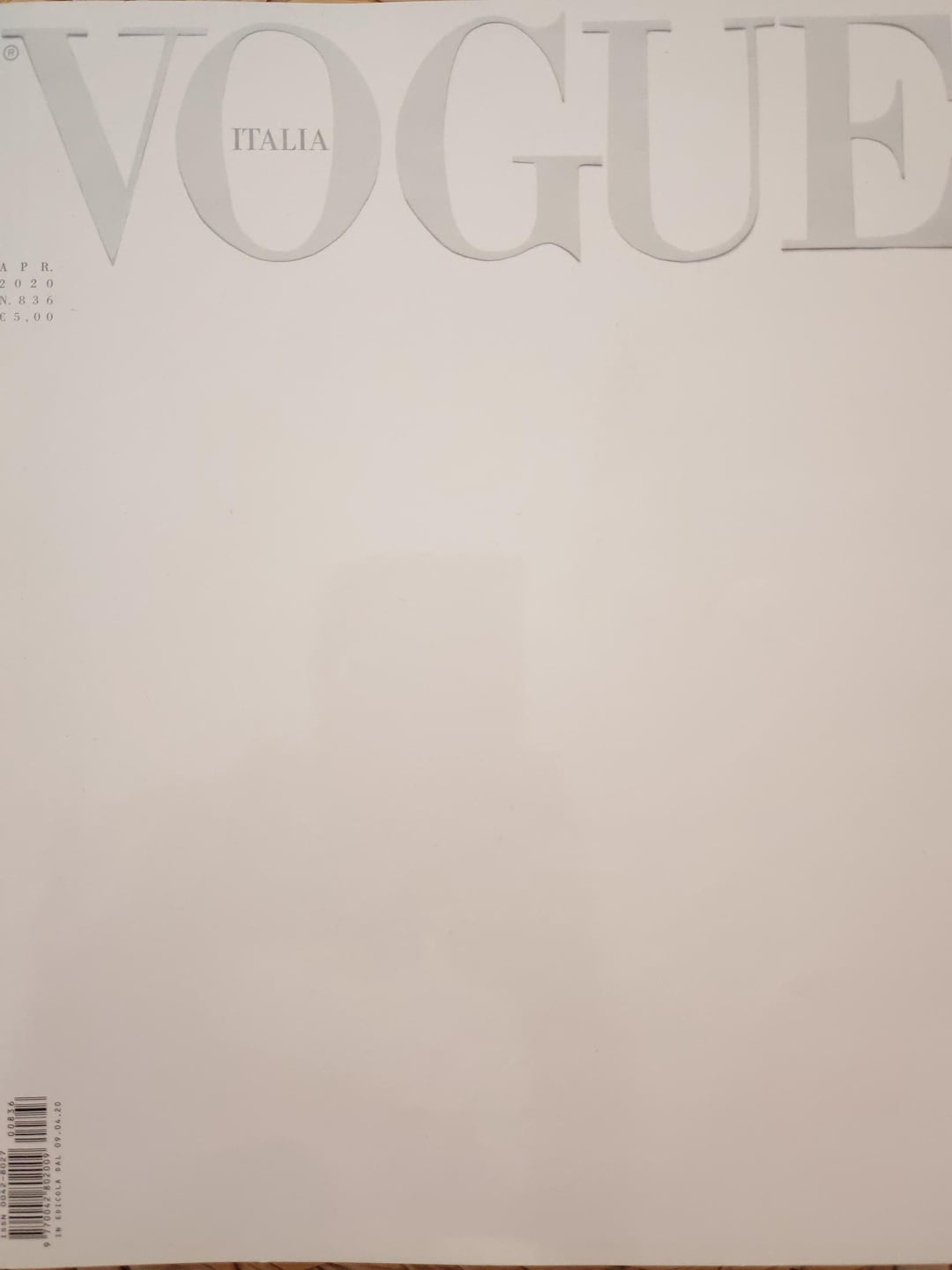 VOGUE Italy Cover White Vogue / April 2020. - Etsy
