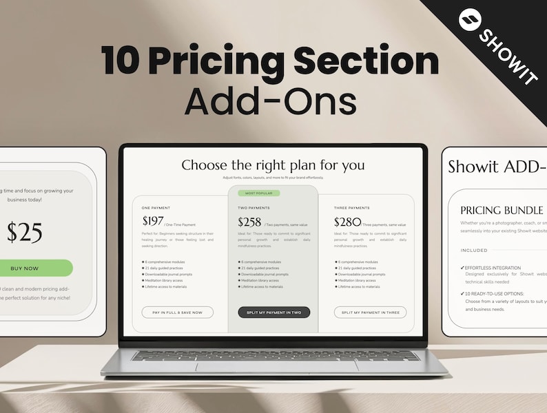 Showit Pricing Add-Ons, Website Template for Photographers and Coaches image 1