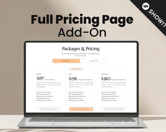 Showit Pricing Page Template, Coach Photographer Website Add-On