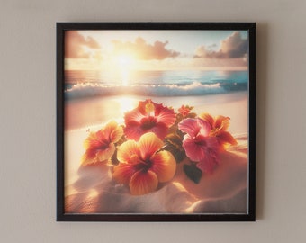 Beachy Wall Tropical Wall Art Hibiscus Wall Art Tropical Flower Wall Art Digital Prints Digital Download Downloadable Art Downloadable Print