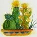 original southwestern watercolor painting, cacti in planter watercolor, wall decor for desert cabin