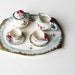 on sale miniature tea set, china tea set with roses, seven piece tea set, blue and pink teaset