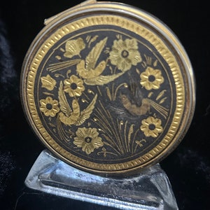 Poudre compacte noire et dorée vintage 5,5 cm