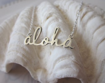 Script Aloha Necklace - Silver