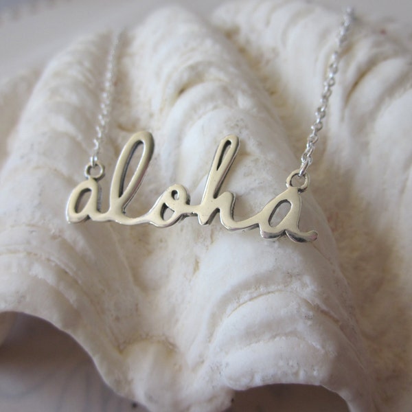 Script Aloha Necklace - Silver