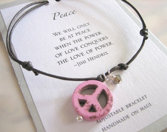 Peace Adjustable Cord Bracelet - Pink