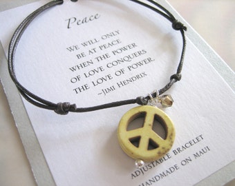 Peace Adjustable Cord Bracelet - Yellow