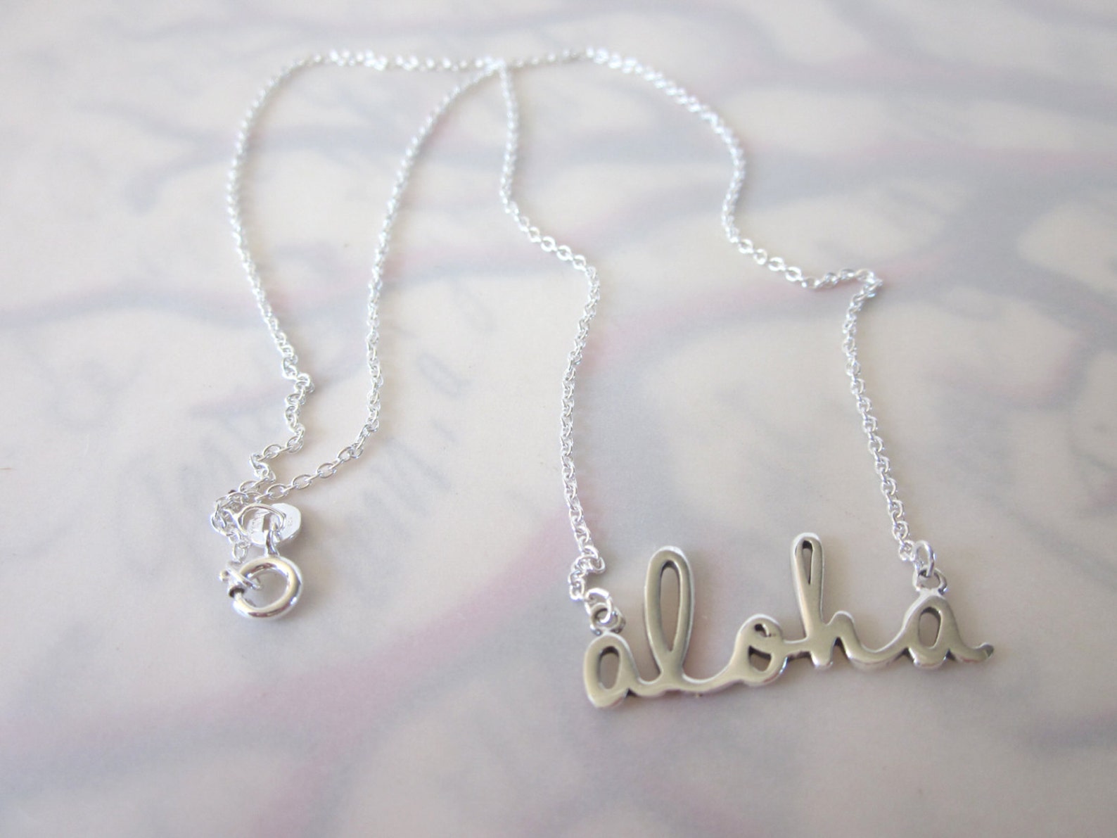 Script Aloha Necklace - Silver - Etsy