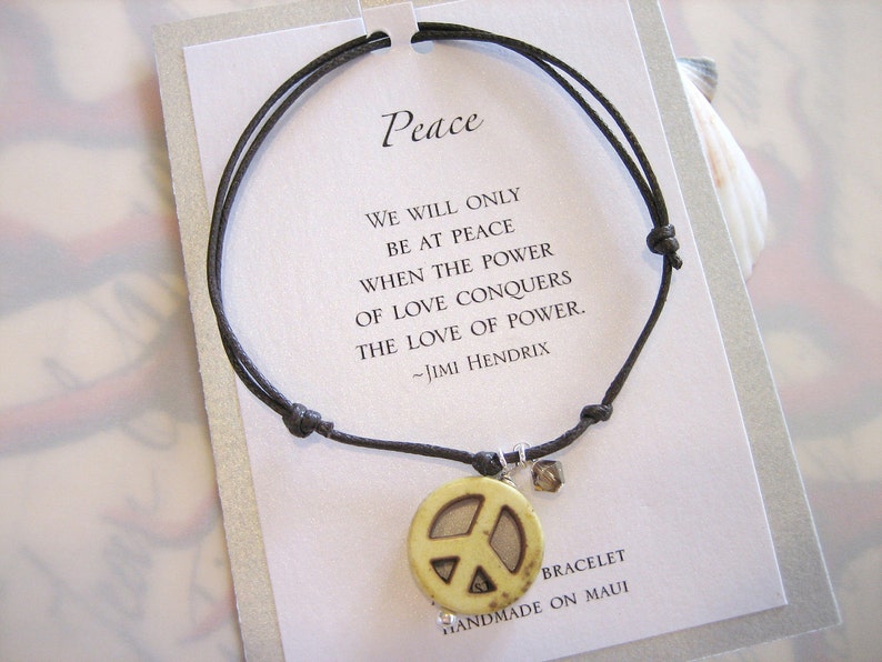 Peace Adjustable Cord Bracelet Yellow image 2