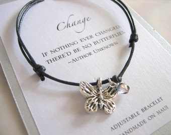 Change - Butterfly Adjustable Cord Bracelet - Silver