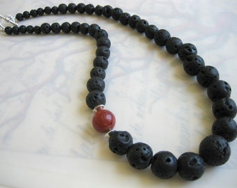 Madame Pele Graduated Lava Necklace with Coral