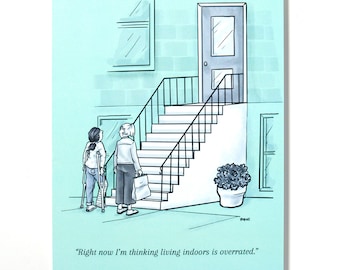 Funny Get Well Card - Crutches & Stairs