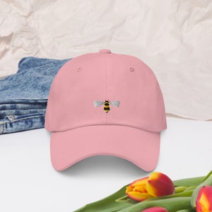 Cute Bee & Floral Embroidered Baseball Hat - Unstructured Hat in 4 Colours, Gift for Bee Lovers, Garden Lovers, Honey Aesthetic