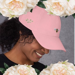 Cute Bee & Floral Embroidered Baseball Hat - Unstructured Hat in 4 Colours, Gift for Bee Lovers, Garden Lovers, Honey Aesthetic