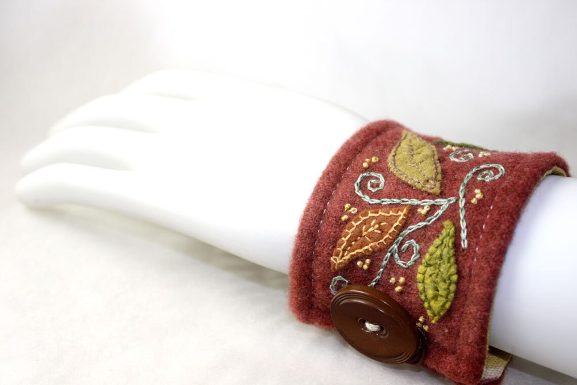 Hand Embroidery Embroidered Cuff Bracelet Jewelry Wool Falling Etsy